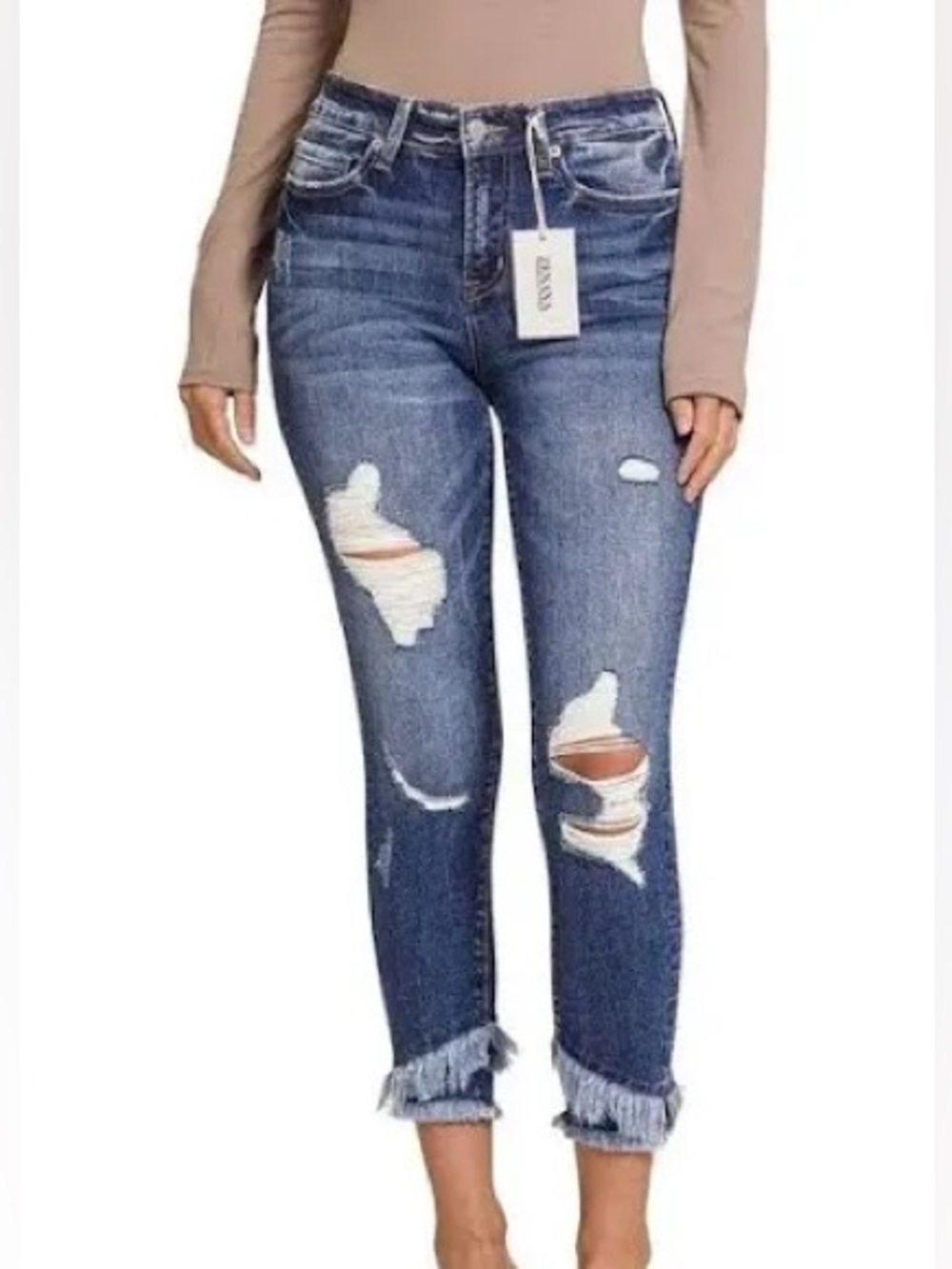 Zenana Distressed Double Fray Hem Ankle Denim Jeans Women’s 30